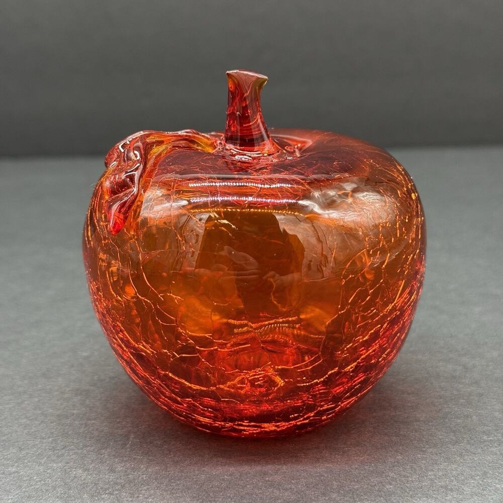 Toyo Red Cracked Glass Red Apple Paperweight Hand Blown Decorative Art
